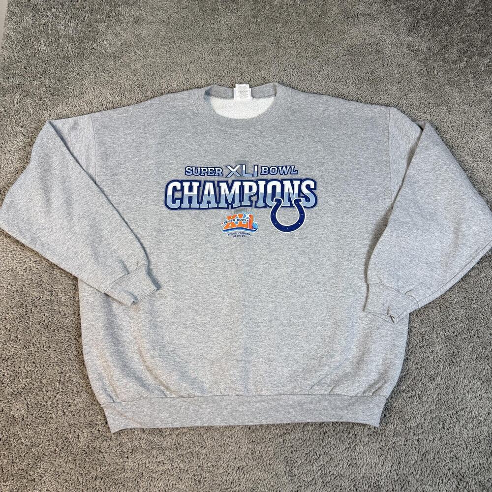 Indianapolis Colts Sweatshirt Mens 2XL Gray NFL Football Crewneck Super Bowl XLI